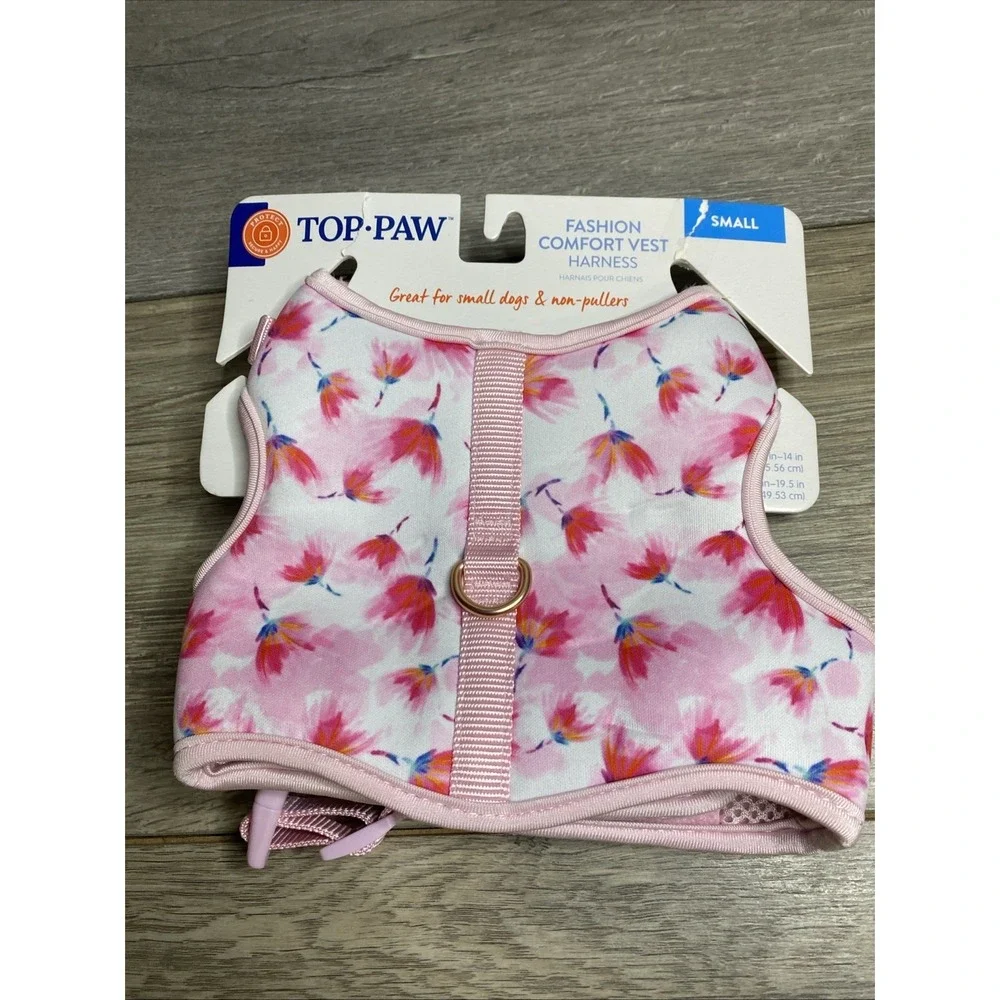Top Paw Fashion Comfort Best Harness Pink Peony Small Neck 11-14